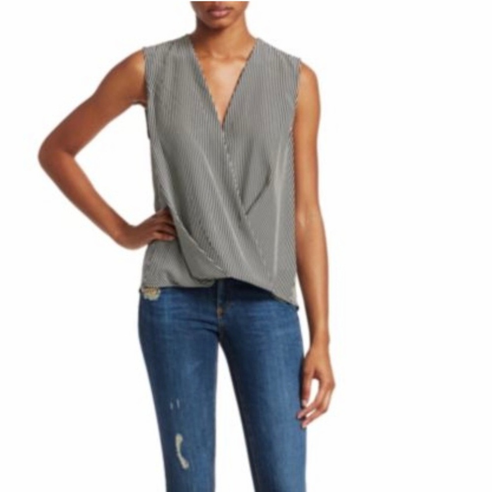 rag & bone Victor black/white stripe sleeveless silk blouse Size Small. NWT!